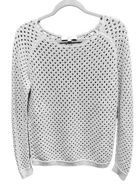 Loft Open Weave Knit Sweater Or Cover Up Top Women Small Gray Travel 100% Cotton
